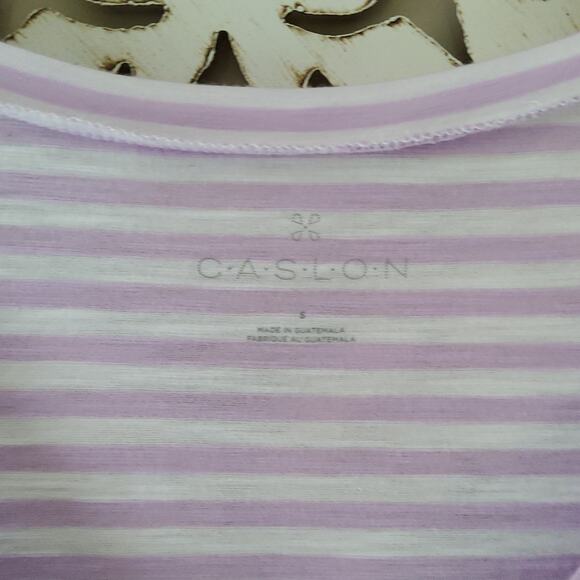 Caslon Women's Short Sleeve Pocket Cotton Tee in Purple Stripe - Picture 5 of 6